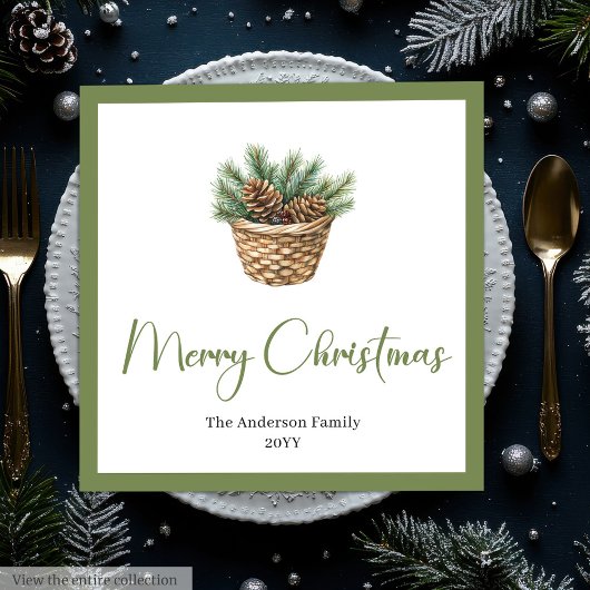 Rustic Boho Watercolor Christmas Tree Festive  Serviette