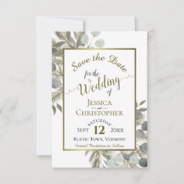 Rustic Boho Watercolor Eukalyptus & Pine Wedding Save The Date