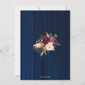 Rustic Boho Watercolor Marsala Peonies Blue Wood Einladung (Rückseite)