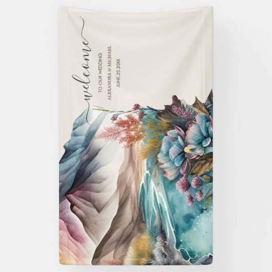 Rustic Boho Watercolor Mountain Wedding Banner (Vertikal)