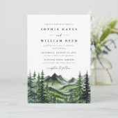 Rustic Boho Watercolor Mountain Wedding Einladung (Stehend Vorderseite)