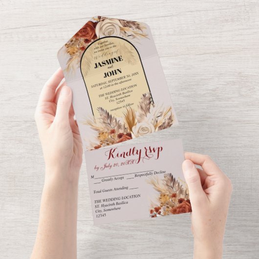 Rustic Boho Wedding Card All In One Einladung (Abreißtisch)