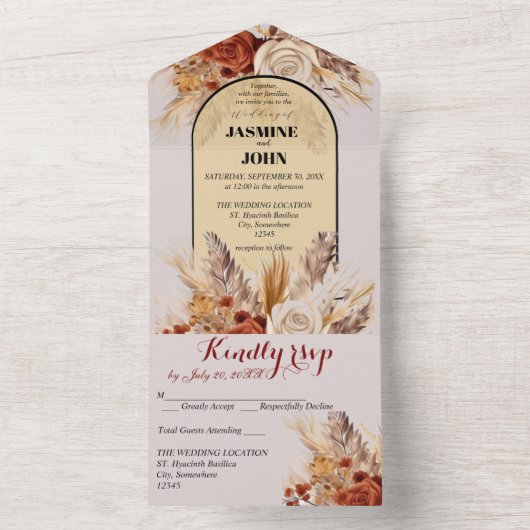 Rustic Boho Wedding Card All In One Einladung (Innen)