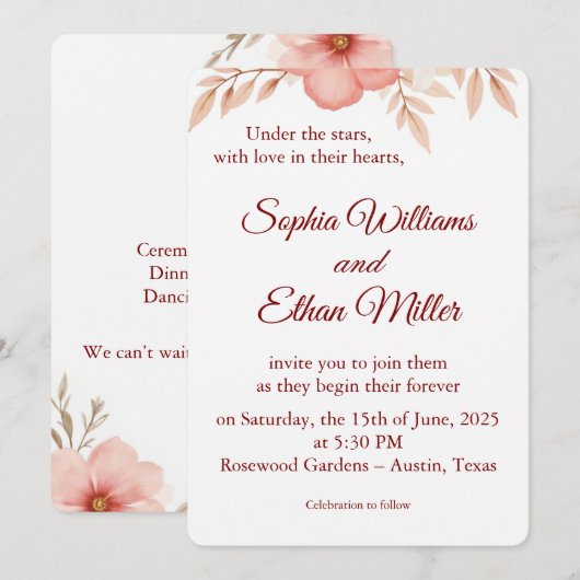 Rustic Boho Wedding Einladung (Vorne/Hinten)