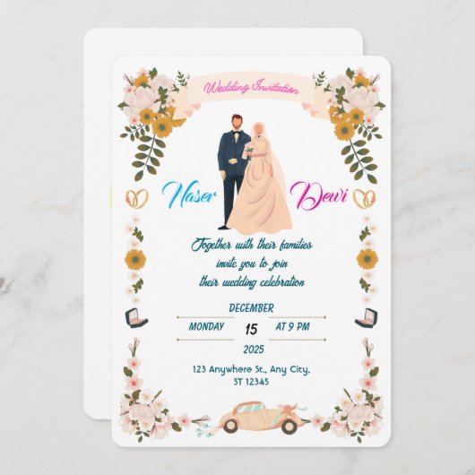 Rustic Boho Wedding Einladungen Vorlage (Vorne/Hinten)