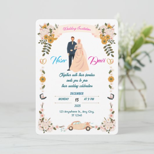 Rustic Boho Wedding Einladungen Vorlage (Stehend Vorderseite)