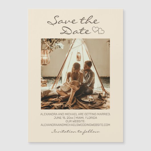 Rustic Boho Wedding Hearts Magneteinladung (Vorderseite)