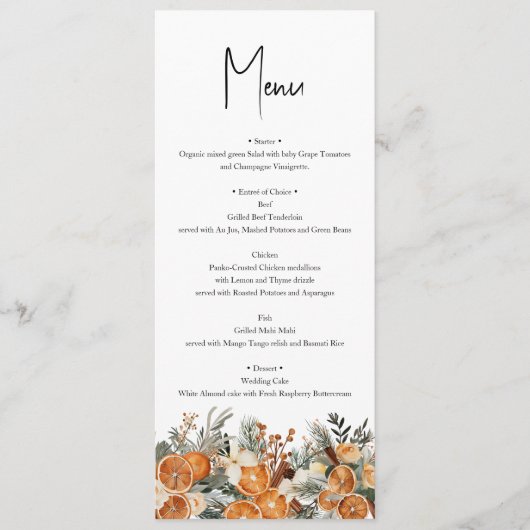 Rustic Boho Wedding Herbst Winter Menü Karte (Vorderseite)
