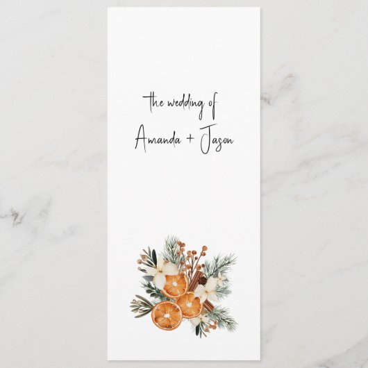 Rustic Boho Wedding Herbst Winter Menü Karte (Rückseite)