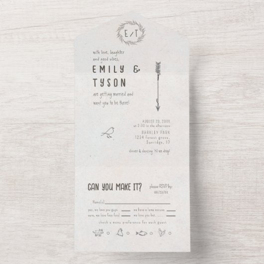 Rustic Boho Wedding ID1109 All In One Einladung (Innen)
