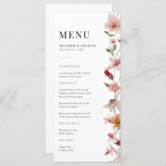 Rustic Boho Wedding Menu Menükarte (Vorne/Hinten)