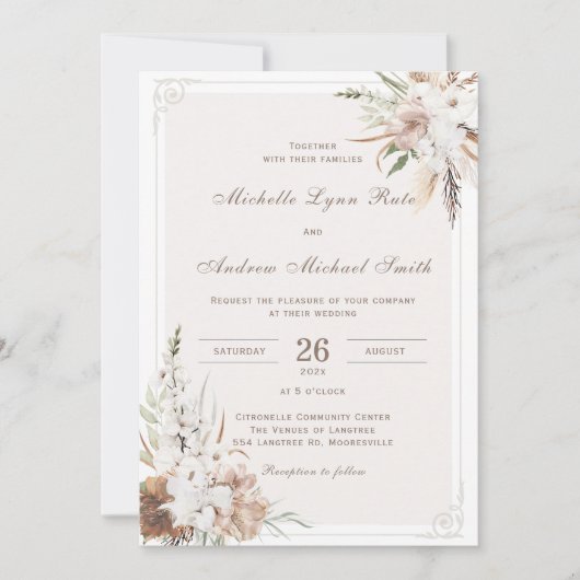 Rustic Boho Wedding Printable Einladung (Vorderseite)