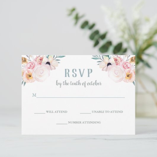 Rustic Boho Wedding Response RSVP Karte (Stehend Vorderseite)