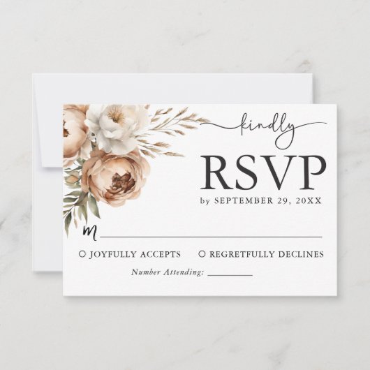 Rustic Boho Wedding RSVP Card mit Pampas & Peony (Vorderseite)