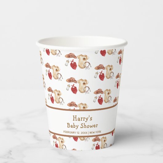 Rustic Boho Western Cowboy Clothes Kinderdusche Pappbecher (Rückseite)