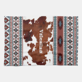 Rustic Boho Western Cowhide Name Geschirrtuch