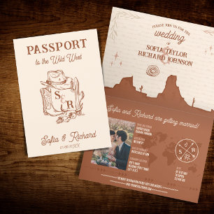 Rustic Boho Western Wedding Destination Passport Einladung