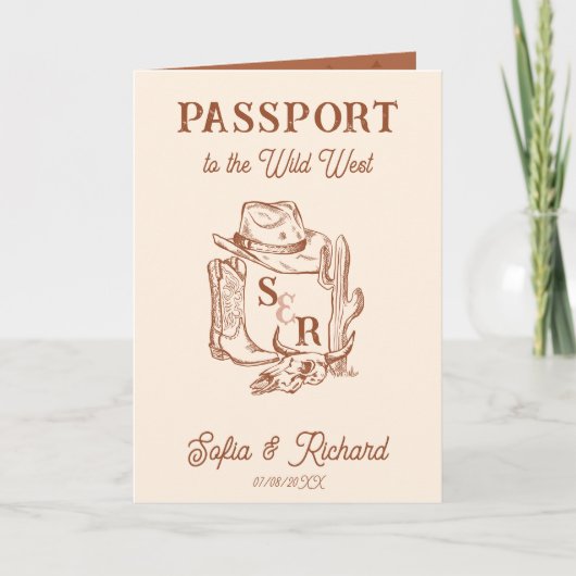 Rustic Boho Western Wedding Destination Passport Einladung (Vorderseite)