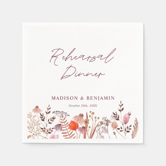 Rustic Boho Widlflowers Rehearsal Dinner Wedding Serviette (Vorderseite)