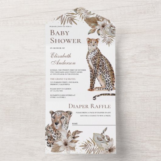 Rustic Boho Wild Safari Leopard Babydusche All In One Einladung (Innen Boden)