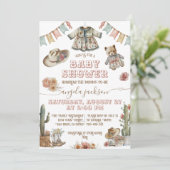 Rustic Boho Wild West Baby Girl Dusche Einladung (Stehend Vorderseite)