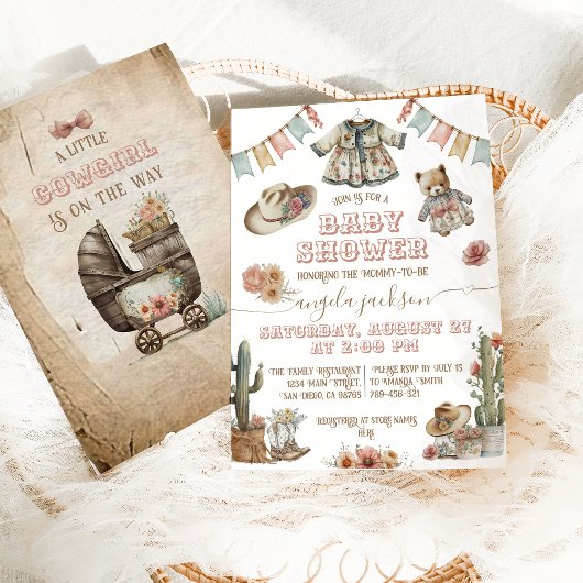 Rustic Boho Wild West Baby Girl Dusche Einladung