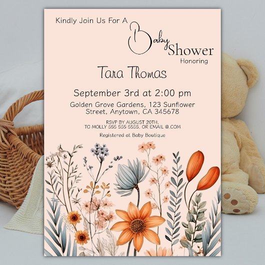 Rustic Boho Wildblume Babydusche einladen Einladung