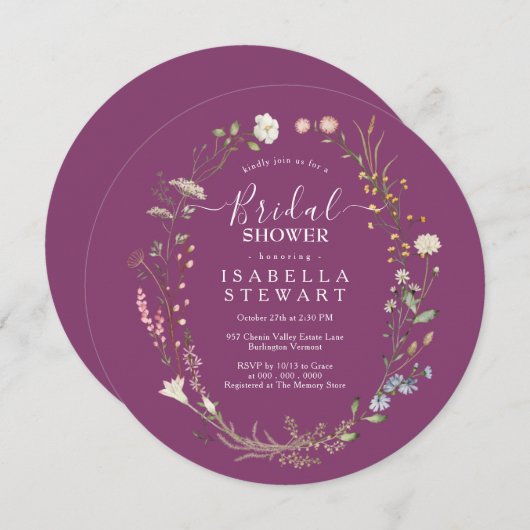 Rustic Boho Wildblume Berry Lila Brautparty Einladung (Vorne/Hinten)