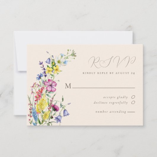 Rustic Boho Wildblume Blumengarten Hochzeit RSVP Karte (Vorderseite)