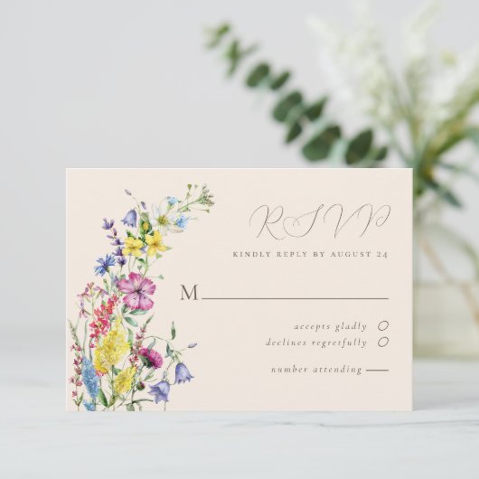 Rustic Boho Wildblume Blumengarten Hochzeit RSVP Karte (Stehend Vorderseite)