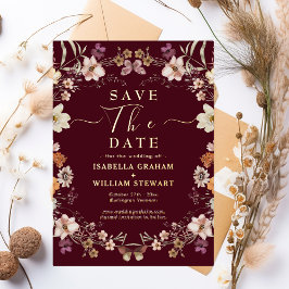 Rustic Boho Wildblume Burgundy Save the Date Folieneinladung