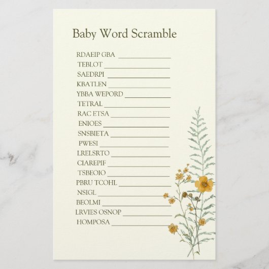 Rustic Boho Wildblume Diaper Raffekarte (Vorderseite)