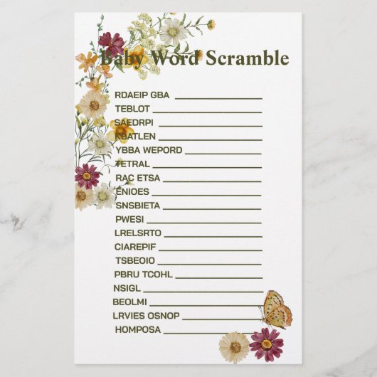 Rustic Boho Wildblume Diaper Raffekarte (Vorderseite)