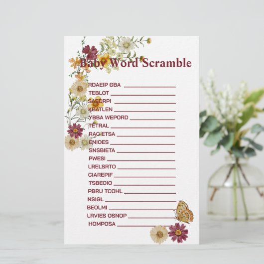 Rustic Boho Wildblume Diaper Raffekarte (Stehend Vorderseite)