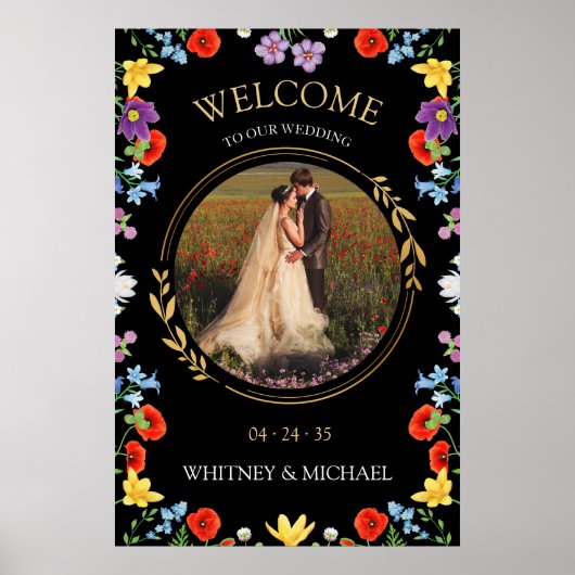 Rustic Boho Wildblume Foto Hochzeit Begrüßungszeic Poster (Vorne)