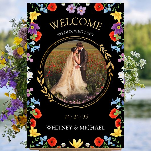 Rustic Boho Wildblume Foto Hochzeit Begrüßungszeic Poster