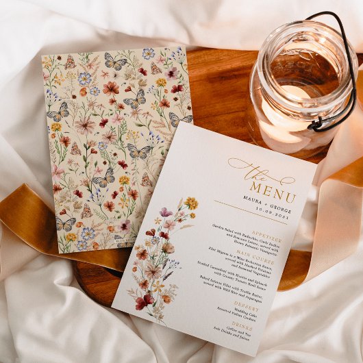 Rustic Boho Wildblume Garden Wedding Menu Card Einladung