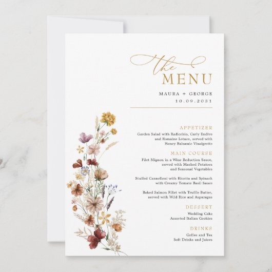 Rustic Boho Wildblume Garden Wedding Menu Card Einladung (Vorderseite)
