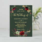Rustic Boho Wildblume Royal Green Wedding Folieneinladung (Stehend vorne)