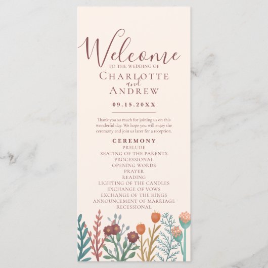 Rustic Boho Wildblume Summer Wedding Programm (Vorderseite)