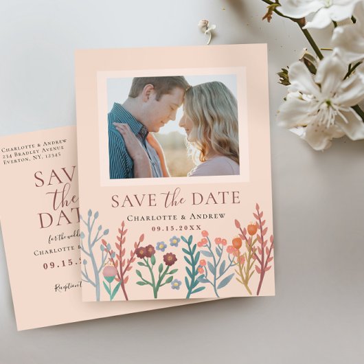Rustic Boho Wildblume Wedding Save the Date Foto Postkarte