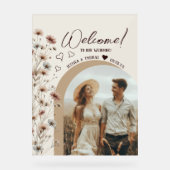 Rustic Boho Wildblumen Foto Arch Wedding Willkomme Acrylschild (Vorderseite)