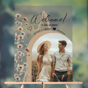 Rustic Boho Wildblumen Foto Arch Wedding Willkomme Acrylschild