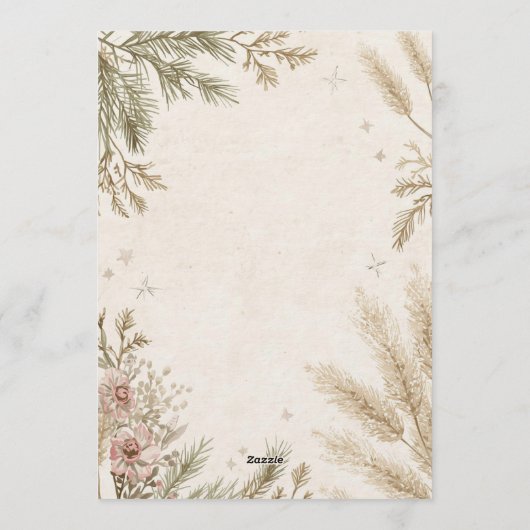 Rustic Boho Winter Wedding Invitation with Snow Einladung (Rückseite)