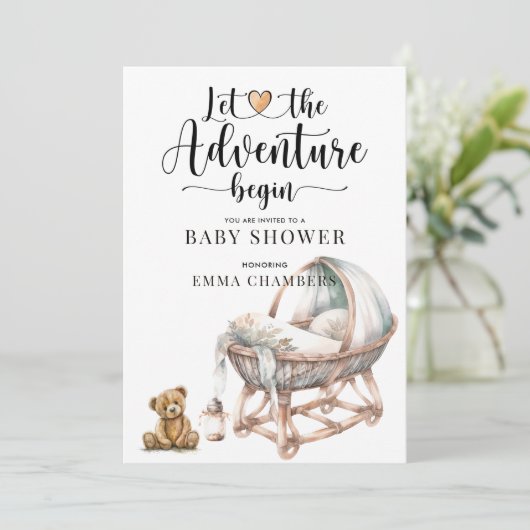 Rustic Boho Wood Crib Boy Baby Dusche Einladung (Stehend Vorderseite)