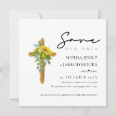Rustic Boho Wood Cross Sonnenblumen Foliage Hochze Save The Date (Vorderseite)