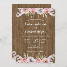 Rustic Boho Wood Floral Wedding Card