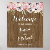 Rustic Boho Wood Floral Wedding Willkommenszeichen Poster (Vorne)