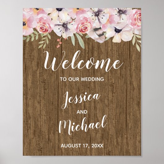Rustic Boho Wood Floral Wedding Willkommenszeichen Poster (Vorne)