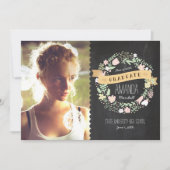 Rustic Boho Wreath Chalkboard Abschluss Foto Einladung (Vorderseite)